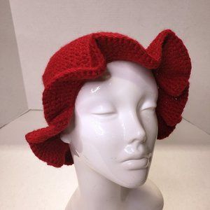 Women's Red Crochet Handmade Wavy Sun Hat